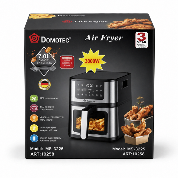 Аерофритюрниця гриль DOMOTEC MS-3225 7 л 3800 Вт, мультипіч з 8 програмами МА9582 фото